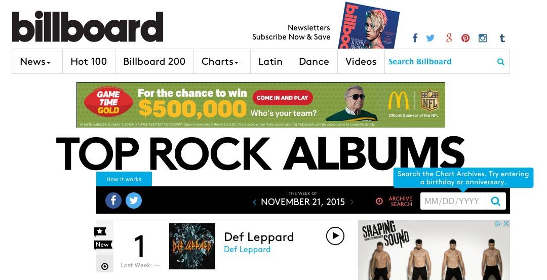 Def Leppard’s latest debuts at #1 on The Billboard Top Rock Albums chart!