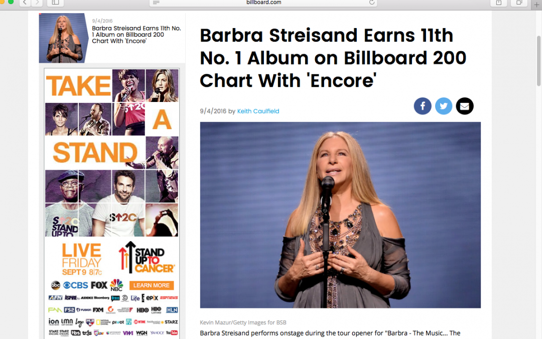 Adam Ayan masters Barbra Streisand’s latest, and it debuts at #1!